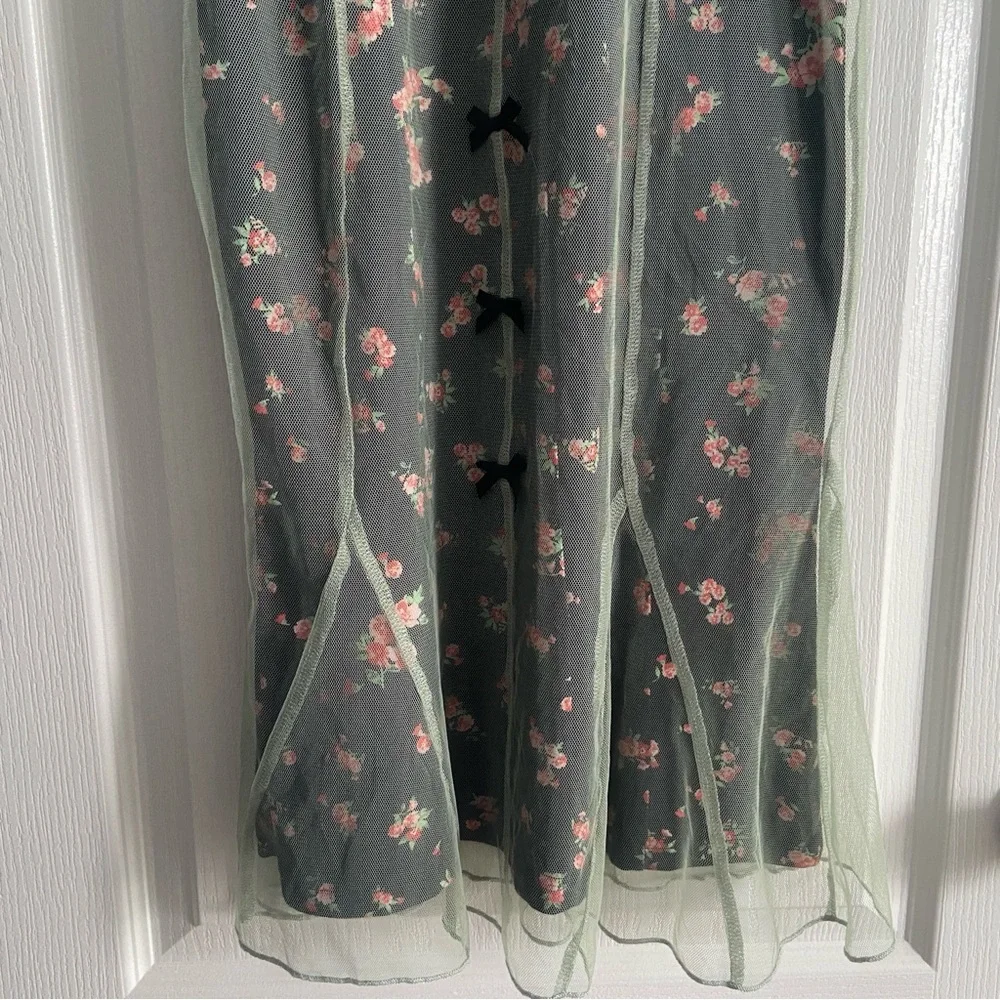 CIDER MESH FLORAL BOW LACE TRIM MIDI DRESS - Picture 14 of 16
